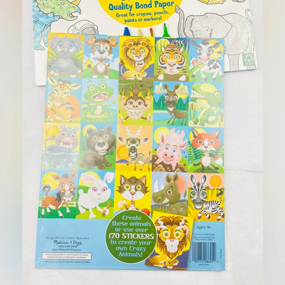 2-Pack ~Melissa & Doug~Jumbo multi-Theme Coloring Pad & Make-a-Face Sticker Pad